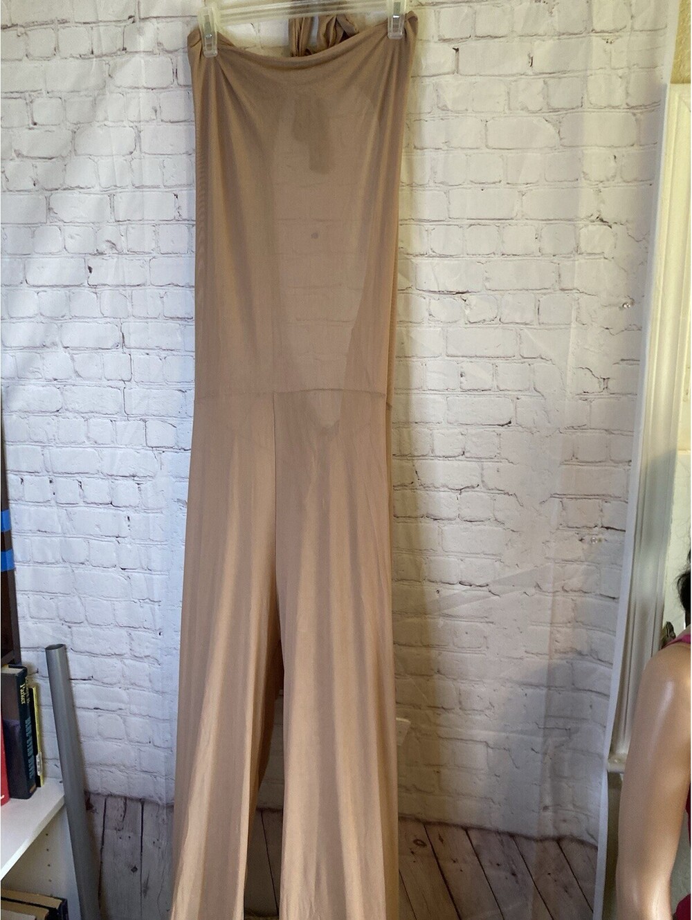 Women Tube Jumpsuit Taupe Soft Slim Straight Leg Sheer 2XL